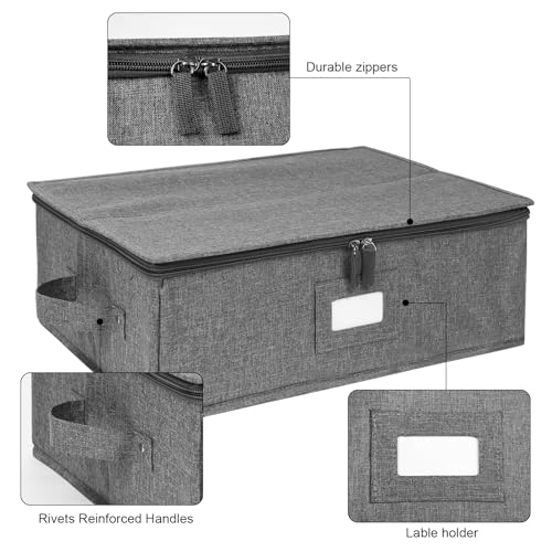 China Storage Containers Hard Shell 2 Pack, Platter Storage Case 17" x 13" x 6", 5 Felt Dividers Included, Structured Top and Stackable (Linen Grey) by popoly - Image 3