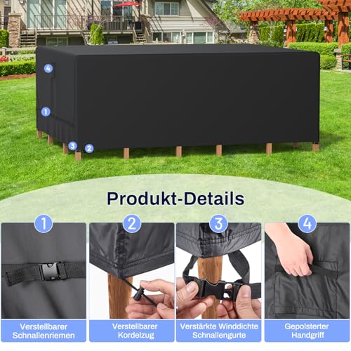 Oleic Abdeckung Gartenmöbel 200 * 160 * 70cm, 600D Oxford Gartenmöbel Abdeckung, Gartenmöbel Abdeckung Winterfest Wasserdicht für Gartentische Terrassenmöbel Rechteckig
