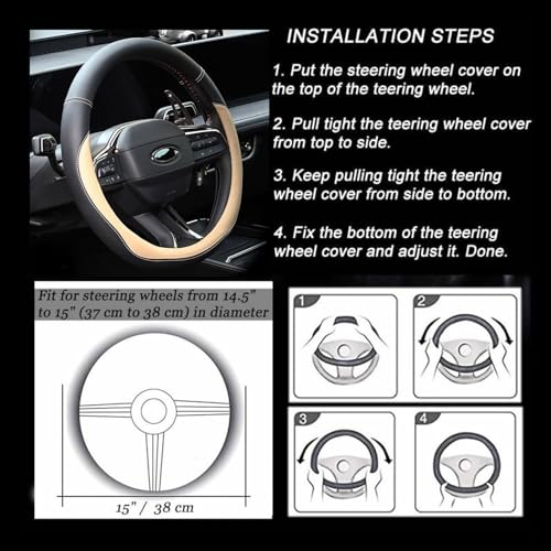 Image of Valleycomfy Microfiber Leather Steering Wheel Cover Universal 15 inch (Beige)