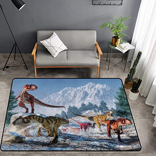 Washable Area Sponge Rug Pad for Kids Girls Bedroom Living Room 3D Dinosaur, Anicient Animals Snowy Jurassic Dinosaurs Non-Slip Carpet Super Soft Extra Thick Bathroom Home Indoor Small Floor Rugs