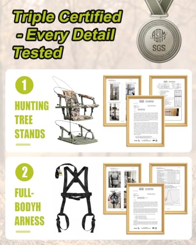 Image of Kalkal Climbing Tree Stand, Foldable Treestand for Deer Hunting with Tree Stand Harness and Camo Thickened Seat Cushion, Comfortable & Portable Climber hunting gear