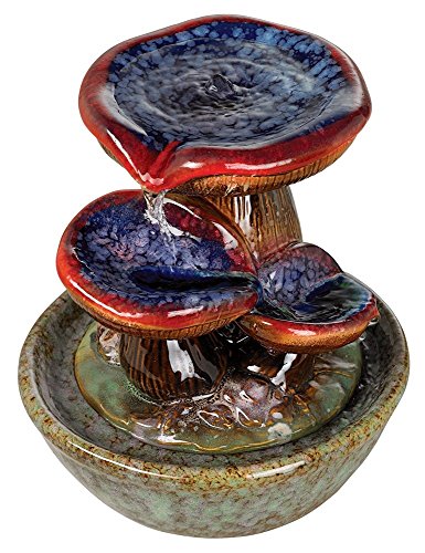 Toadstool Rustic Zen Indoor Cascading Small Tabletop Water Fountain 3-Tier Ceramic 9 1/4' for Table Desk-Top Home Office Bedroom House Relaxation Living Room - John Timberland