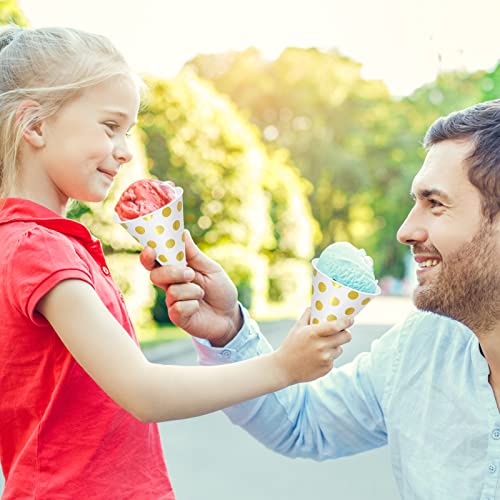 Ruisita 150 Pieces Snow Cone Cups And Spoon Straw Kit Including 50 Pieces Polka Dot Paper Cone Cups And 100 Pieces Spoon Straws 6 Ounces Shaved Ice Cups For Party Treats #TOP6