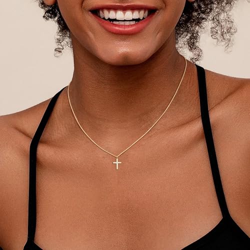 Cross Necklace for Women, Dainty 14K Gold Cubic Zirconia Pendant Cross Necklaces Simple Cute Tiny Gold Jewelry4