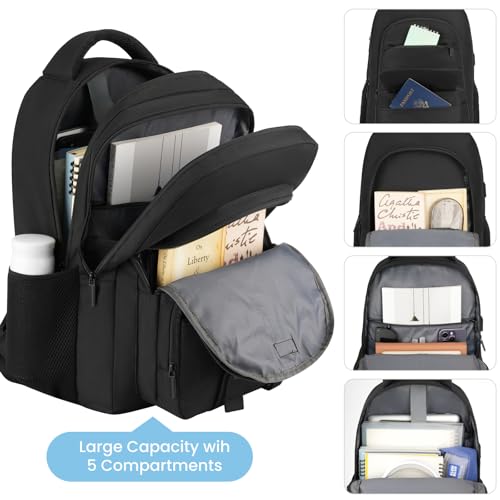 MOMUVO School Backpack for Teens Boys and Girls,15.6 Inch Laptop Backpack Unisex Bookbag with USB Charging Port Water-Resistant Schoolbag Casual Daypack-Black2