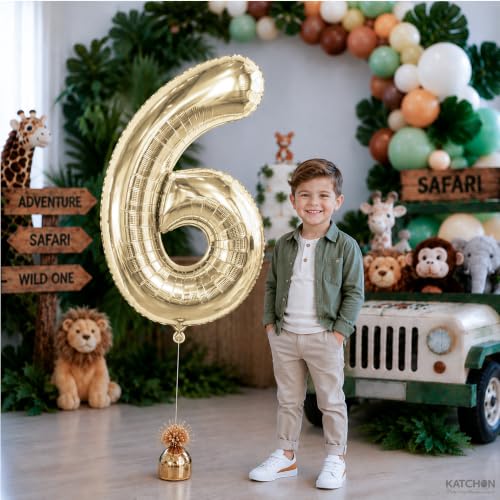 Image of KatchOn, Number 6 Balloon, 40 Inch Champagne Gold Foil Number Balloon