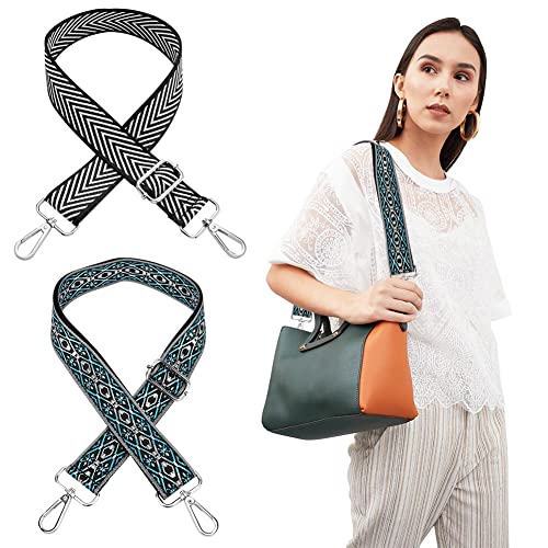 KIPID Schultergurt 3.8cm breit, Einstellbar Breit Schulterriemen für Taschen Verstellbarer Schultergurt, 2 Stück Taschengurt Breit Boho, Bunt Schultergurt für Taschen mit Karabiner Breit Schultergurt Cover