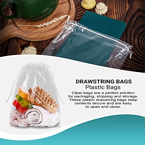 APQ Pack of 1000 Clear Drawstring Bags 8 x 10. Double Cotton Drawstrings Polyethylene Bags 8x10. Thickness 2 mil. Plastic Bags for Packing and Storing. Ideal for Industrial and Business Applications.