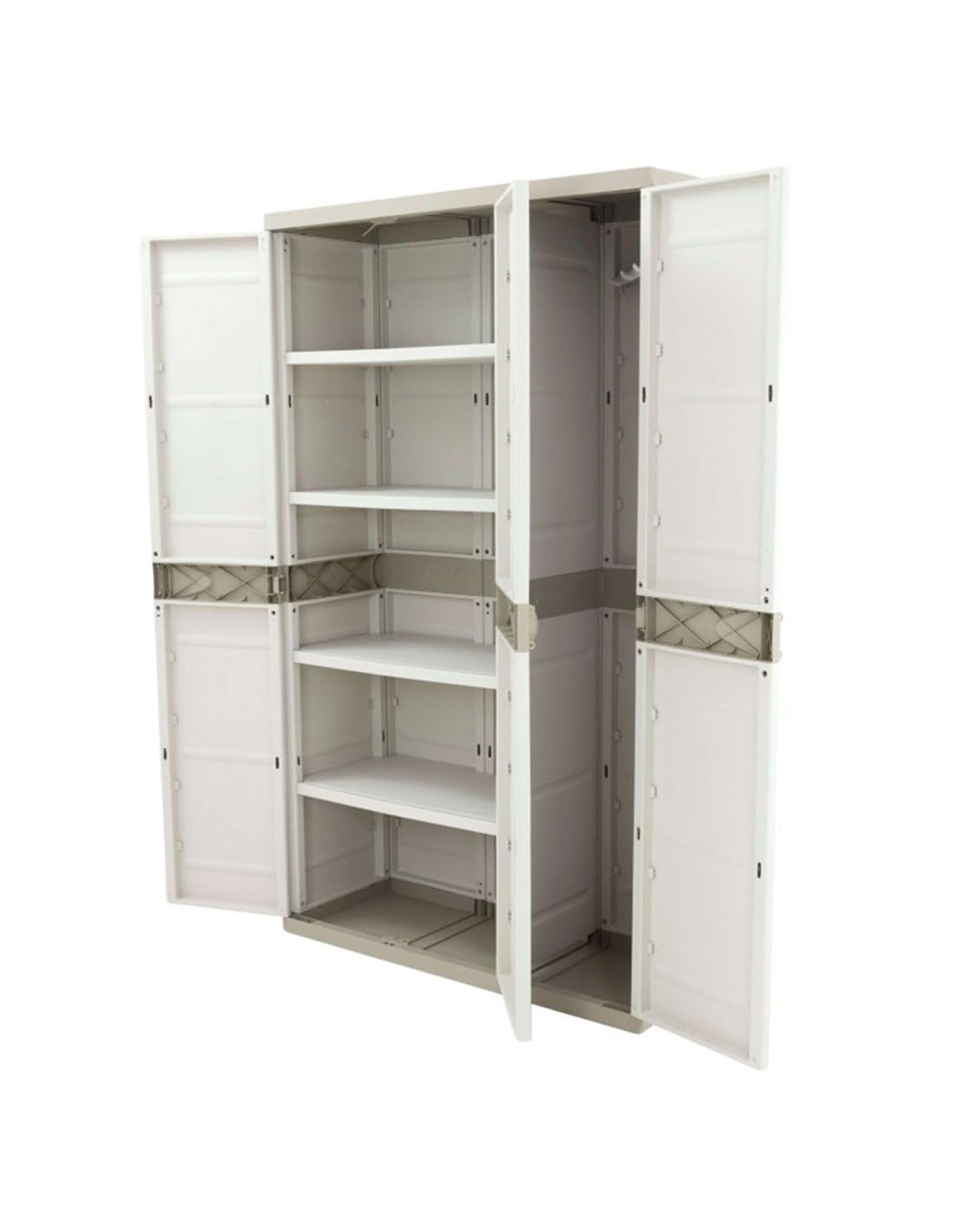 Jardin202 - Armario de Resina con Escobero | 3 Puertas y 4 Estantes | Almacenaje Exterior | Titanium Beige o Negro | 105x44x176 cm | (Beige)