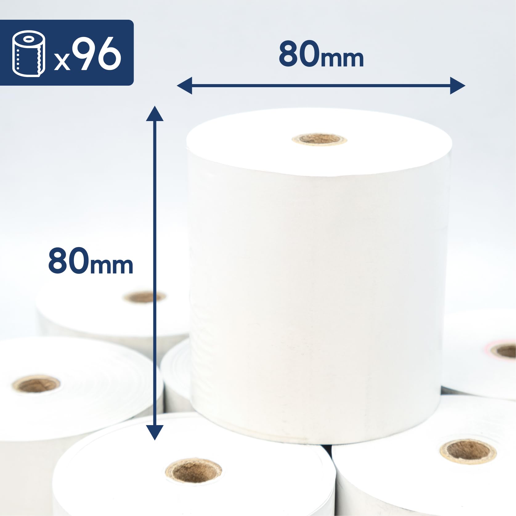 Raylu Paper - Rollos Papel Térmico premium 80mm para TPV, sumadoras, impresoras térmicas, cajas registradoras, mandril: 12 mm, color blanco, Sin Bisphenol (96 Rollos, 80 x 80 mm)