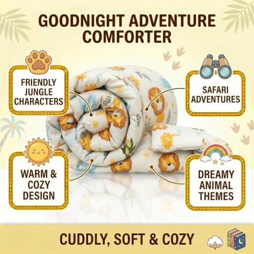 Image of Filymore Single Bed Cartoon Printed Blankets for Kids | Dohar for Kid Boys & Girls | Glace Cotton Soft Children Comforters | Summer & Winter Blankets (60x90 Inches) (Lion White)