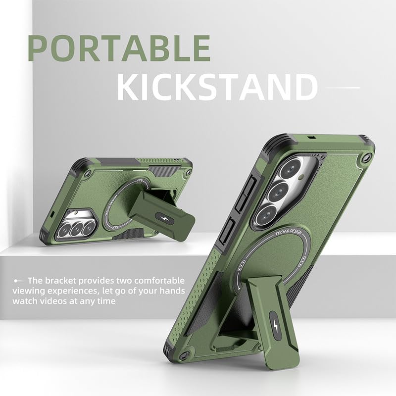 Image of US LITE Back Cover for Samsung Galaxy S26 Plus with Portable Kickstand | MagSafe Compatible Magnetic Case | Shockproof Military Grade Protection | Extreme Protection Phone Cover - Green