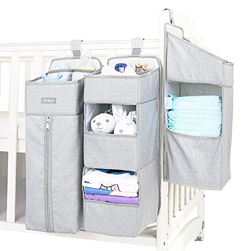 Image of Orzbow 3-in-1 Hanging Diaper Organization Storage for Baby Essentials | Nursery Organizer and Baby Diaper Caddy | Hang on Crib, Changing Table or Wall, Light Gray