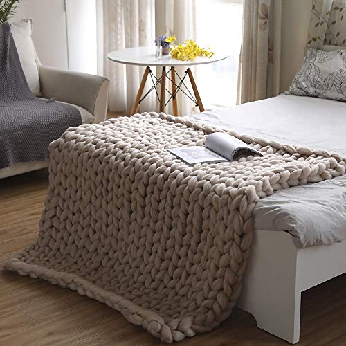 HXSM Thick Knitted Throw Blanket Handwoven Chunky Knit Blanket Soft Knitted Weighted Blanket Giant Yarn Cable Knit Blanket Cozy Bedroom Decor Yellow 100120cm