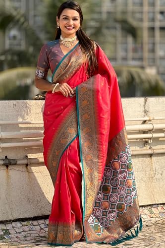 Image of SGF11 Women's Kanjivaram Patola Silk Saree Silk Saree Pure Golden Zari With Blouse Piece
