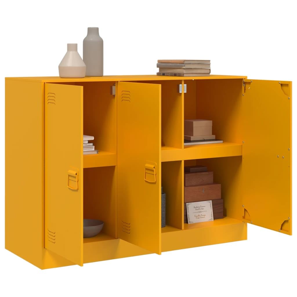 Armario archivador Armario Metalico Armario Oficina Muebles Oficina Armario archivador Archivos de Oficina con 3 Puertas 99 x 39 x 73 cm Amarillo Mostaza