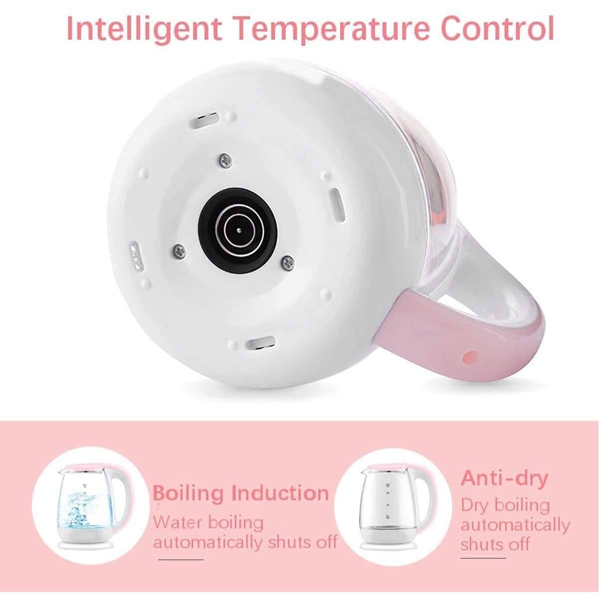 Hervidor eléctrico rosa de 1,8 l, de cristal, galvanizado, automático, 1500 W, calentador de agua, tetera para hervir, electrodoméstico de cocina con apagado automático, protección contra eb