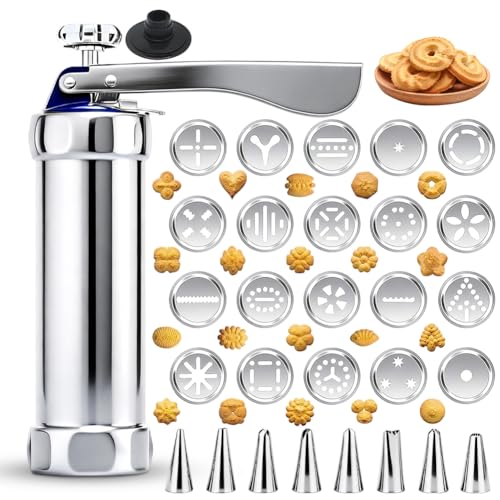 Pressa per pasticceria & macchina per spritz, pressa per biscotti in acciaio inox con 20 modelli & 8 ugelli, pressa per pasta & siringa per pasticceria per spritz, pressa per biscotti con spatola