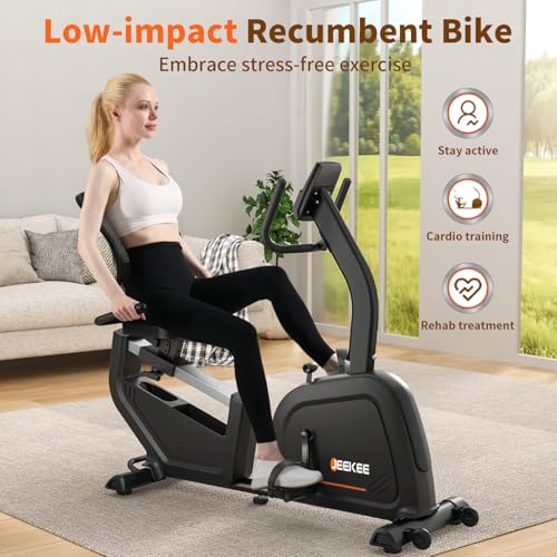 Image of JEEKEE Recumbent Exercise Bike for Seniors Adults, 8-Level Magnetic Resistance Stationary Bike with Heart Rate LCD Monitor, Extra Wide Seat, 400LB Capacity, Quiet Home Workout Bike,Black
