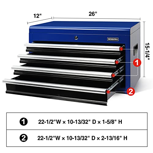 Image of WORKPRO 4-Drawer Tool Box, 26-Inch Metal Tool Storage Cabinet with Tray, Locking System, Drawer Liner, 270 Lbs Load Capacity, for DIY Projects, Home Improvement, Auto Mechanics