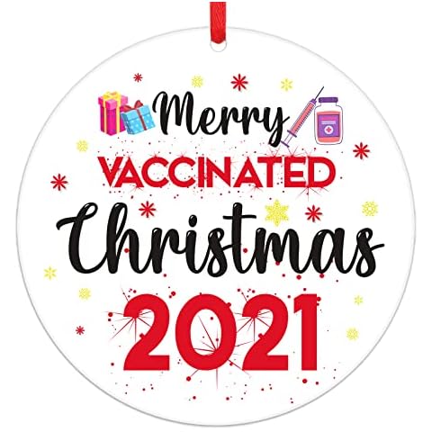 PETCEE Funny Vaccinated Christmas Ornaments 2021 Merry Christmas I Got Vaccinated Ornament for Christmas Tree Decor 2021 Quarantine Ornaments Commemorative Gifts for Family Friends Cover