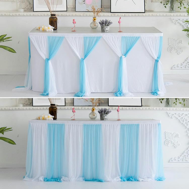 6/9FT * 77CM 2-kolorowy, puszysty tiulowy spódniczka tutu z siateczki, szyfon, wesele, baby shower, falbanki, plisowana spódnica stołowa