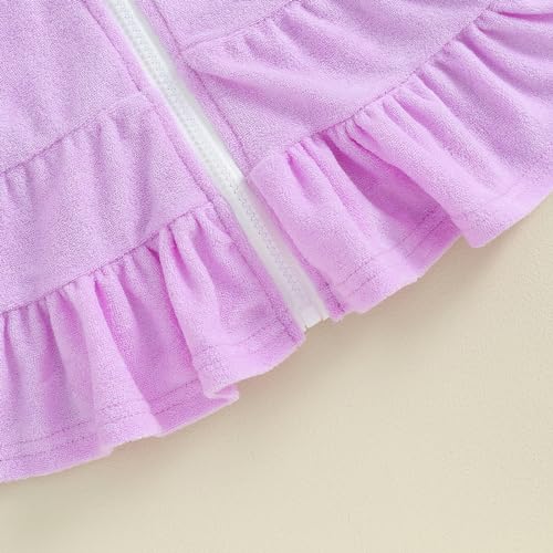 Image of Girls Terry Cloth Swim Cover Up Zip Up Hooded Bathing Suit Coverup Wraps Rufled Kids Pool Beach Robe Cover-Up Dress