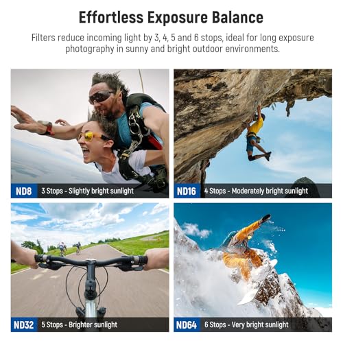 Image of NEEWER ND Filter Set Compatible with DJI Osmo Action 4 /Action 5 Pro (4 Pack), Screw On ND8 + ND16 + ND32 + ND64 Filter Kit Action Camera Accessories Multicoated HD Optical Glass, FL-B04