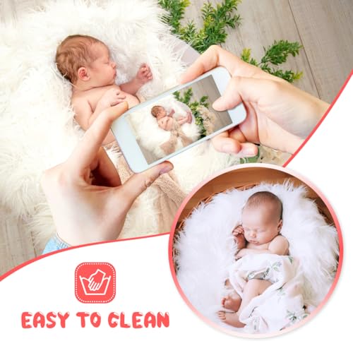 Image of Amosfun Baby Photography Mat Newborn Soft Faux Fur Blanket Quilt 23.62X19.68In White Photography Prop for Infant Photoshoot