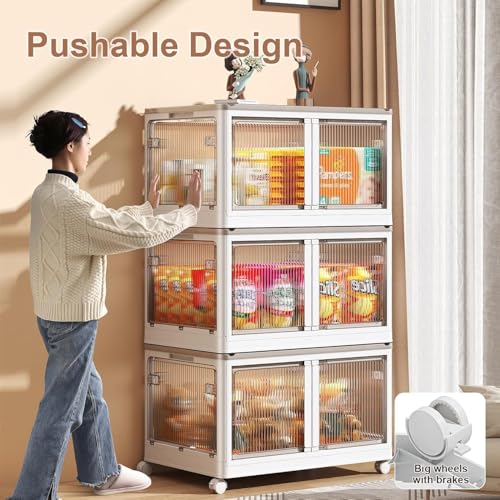 Image of 5 ๐๐๐๐ Plastic Rack for Storage Cabinet with Wheels | Multipurpose Shelf Storage Services Almirah Wardrobe for Clothes, Kitchen Cupboard | Plastic Organizer with Transparent Doors