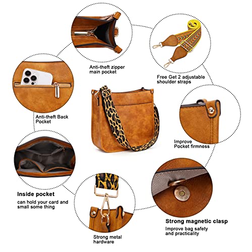 Image of HKCLUF Crossbody Bags for Women Trendy Vegan Leather Hobo Handbags With 2PCS Adjustable Guitar Strap Shoulder Bucket Bags