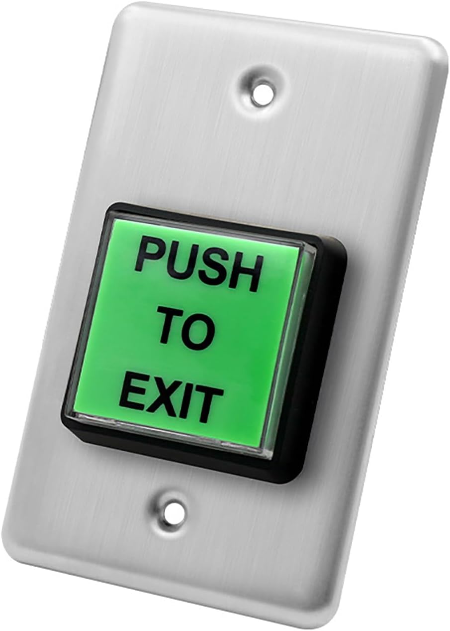 4 Pack Push to Exit Button, Stainless Steel Wall Plate Request to Exit Button with Green LED Square, Indoor Exit Access Control Switch for Door System
