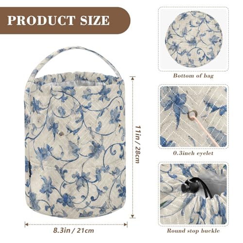 Image of Tatenale Crochet Bag Yarn Bag Knitting Project Bag with Pockets and Handle Portable Yarn Storage Organizer Tangle Free 8.3x11 InchWatercolor Blue and White Flower21