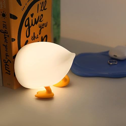 HPYDIY Luz nocturna de pato de PP, bonita decoración de dormitorio, lámpara de noche de silicona, lámpara divertida con bandeja de estanque y