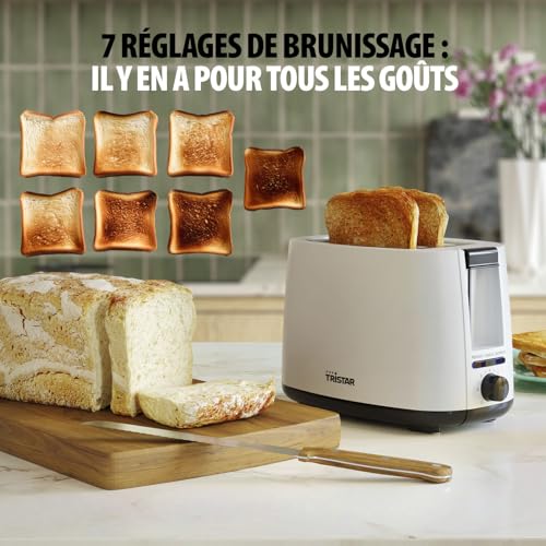 Tristar Grille-pain, 2 fentes, 7 niveaux de brunissage, support pour petits pains, fonctions de décongélation, levage, centrage et interruption, blanc, BR-1055 – Image 5
