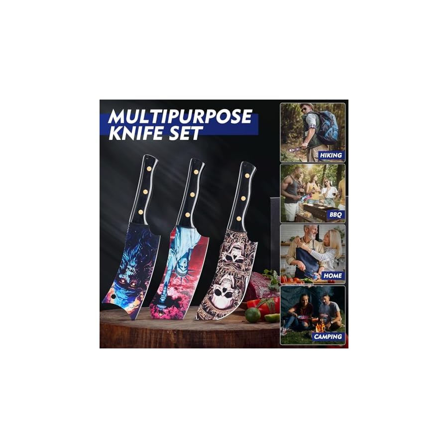 3PCS-Color-Coded-Coated-Butcher-Knife-Set-Hand-Forged-Meat-Cleaver-Knife-Bone-Chopper-Knife-Burcher-knife-Meat-Cutting-Kitchen-Knife-Set-for-Home-Outdoor-Cooking-Camping-BBQ Topfeel 3PCS Color-Coded Coated Butcher Knife Set, Hand Forged Meat Cleaver Knife & Bone Chopper Knife & Burcher knife, Meat Cutting Kitchen Knife Set for Home, Outdoor Cooking, Camping BBQ