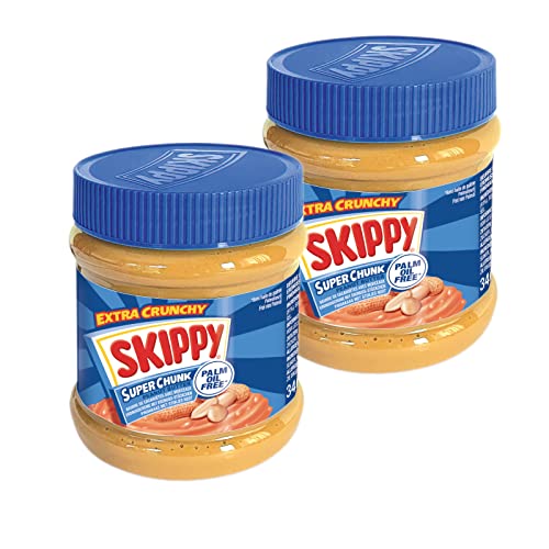 SKIPPY 2x 340g Erdnussbutter 'Super Chunk' | Peanutbutter Ohne Palmöl | mit Erdnuss-Stückchen | 91% Erdnüsse | Crunchy Peanut Butter | Leckere Erdnussbutter mit vollem Geschmack
