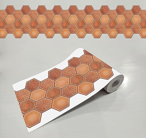 Image of WallDesign Terracotta Hexagon Self-Adhesive Tile Sticker for Decoration of Kitchen, Bathroom, Furniture, Door, Floor - 6.25 in X 10 Ft Durable Vinyl Film