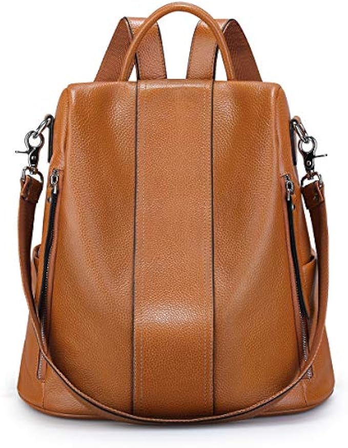 S-ZONE Leather Backpack Purses for Women Antitheft Soft Rucksack Ladies Shoulder Bag Medium