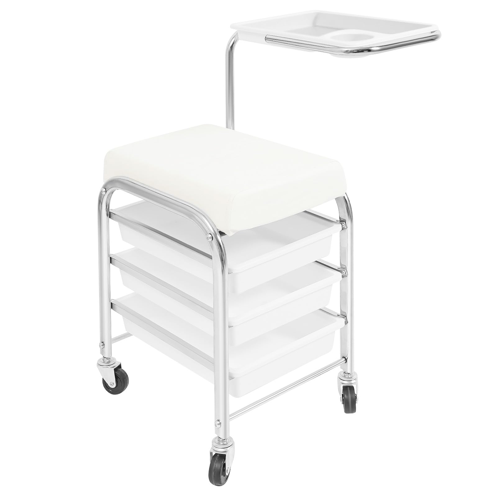 Carrello da parrucchiere, carrello da salone, a 3 livelli con 4 ruote, regolabile in altezza 53-77 cm, per manicure per la cura della bellezza (bianco)