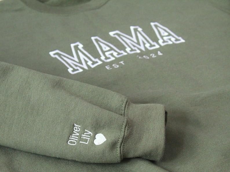 Custom Embroidered MAMA est Shirt, Personalized Sleeve with Names, Mama est T-Shirt, Sweatshirt, Hoodie, Custom Mom Gift2