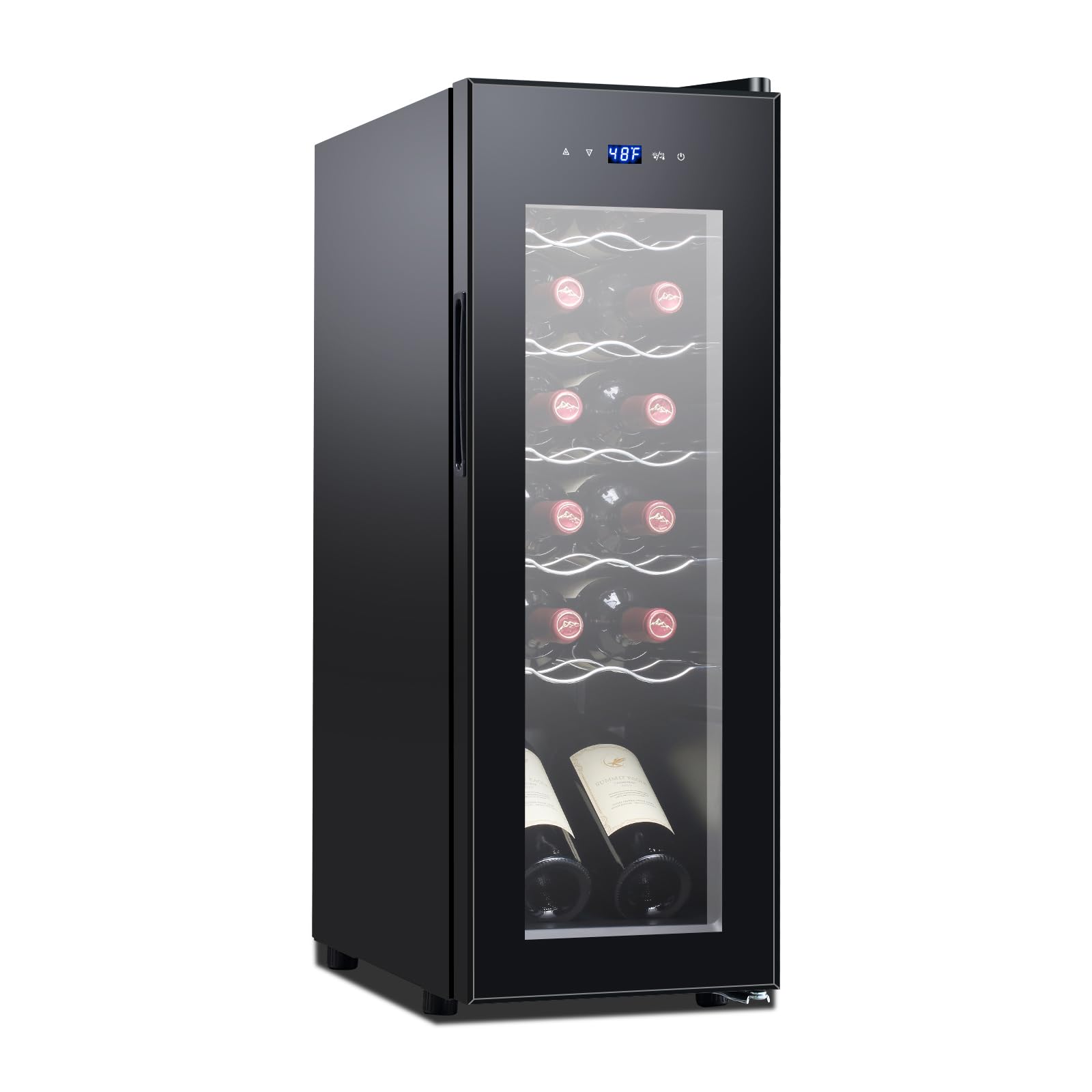 VINECOLD 12 Bottle Black Wine Fridge,Freestanding Stainless Steel Small Wine Cooler For Red&White Wine,Wine Cooler Refrigerator 41°-64°F Digital Temperature Control Glass Door For Bar,Home Black