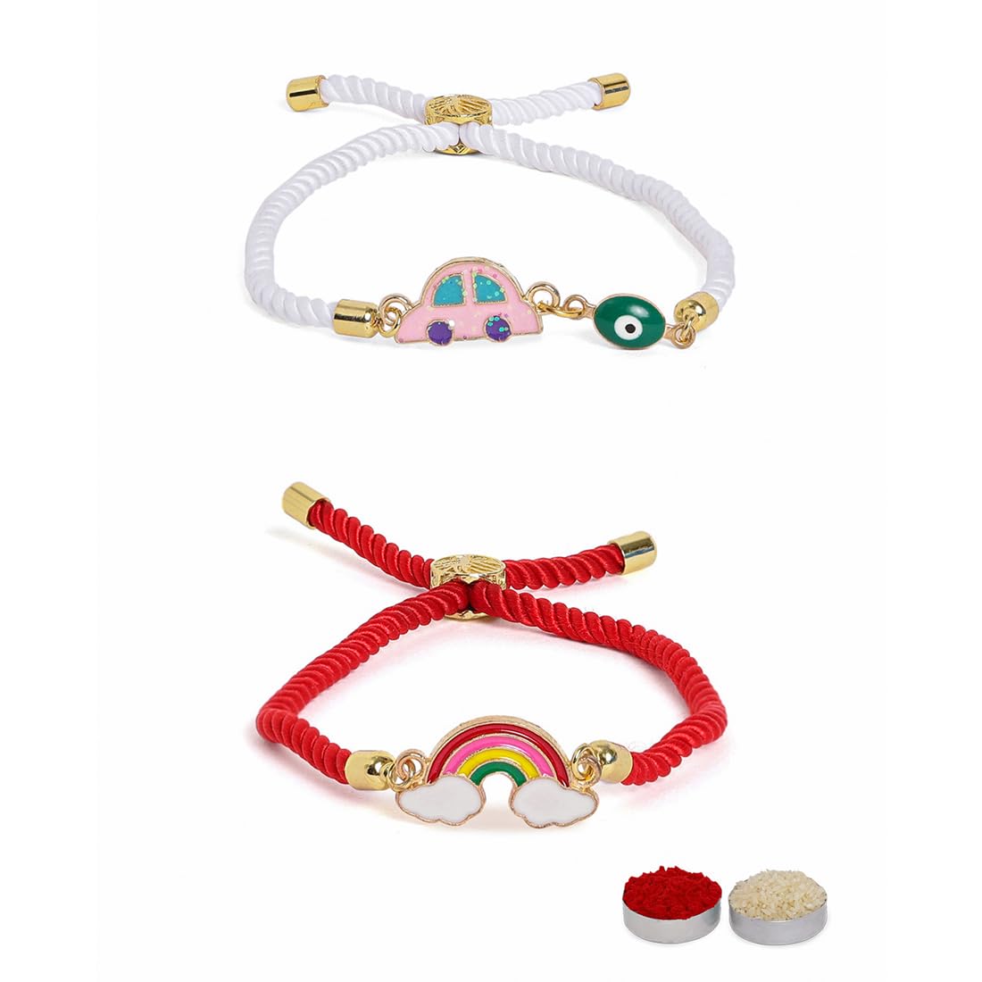 El Regalo 2PCs Cute Kids Evil Eye Car, Rainbow Bracelet Rakhi Combo Sets- Fancy Kids Rakhi for Brother/Sister with Roli Chwal, Rakhi Message Card in Rakhi Box for Babies/Toddlers/Kids/Teens (B0CBQKH5RM) Amazon Price History, Amazon Price Tracker