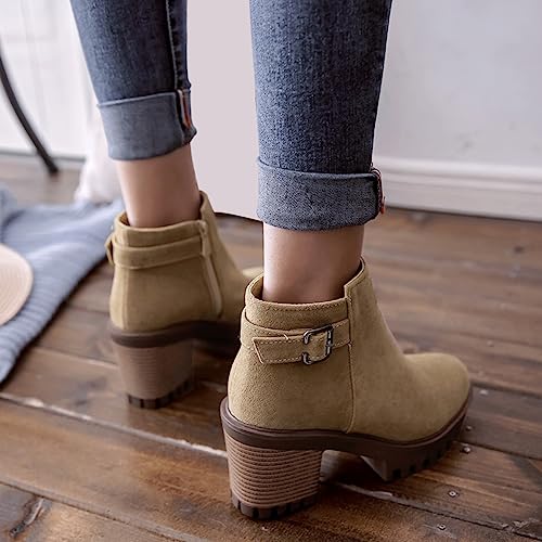 Bottines Chelsea à plateforme et talon bloc stable beige 34