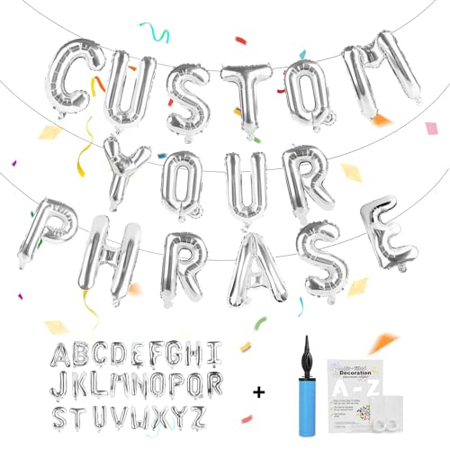 Image of 52 pcs Silver Foil Letter Balloons with Air Pump, 16 Inch 2 A-Z Sets - Mylar Alphabet Balloon Kit for Birthday Banner & Party Decorations