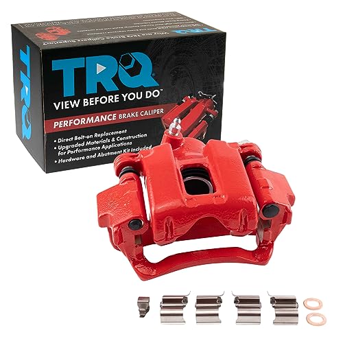 Image of TRQ Rear Left Brake Caliper w /Bracket Performance Red Drivers Side