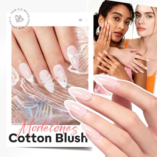 Image of modelones Builder Nail Gel, Barely Pink Builder for Nails, Sheer Pink Color Rubber Base Gel Polish for Natural Overlay, Apex Building, Short Extension, Self-Leveling Beginner U V /LED Cured 15ml