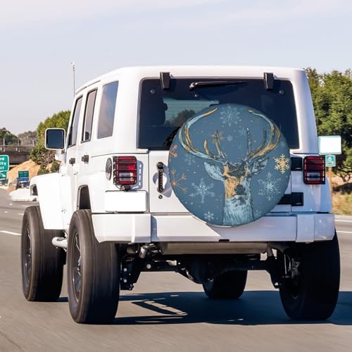 Image of Dujiea Deer Head On Grunge Spare Tire Cover, Universal Wheel Tire Cover Waterproof Dust-Proof Tire Protectors for Trailer Rv SUV Truck Camper and Many Vehicle 14 15 16 17 Inch