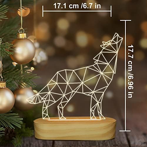 Wolf Gifts,3D Optical Illusion Wolf Lamp Animal LED Night Light for Kids Boys Men Bedroom Decoration,USB Power Warm White Color Table Lamps