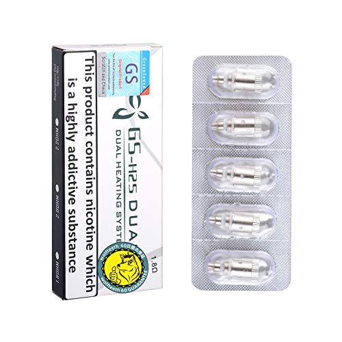 WOLFTEETH 5 Pack Genuine 1.8 ohm Dual Coil Atomizer Core Coil Head Replacement | GS H2S Clearomizer Atomizer Atomiser Compatible Replaceable Core | Nicotine Free 118901
